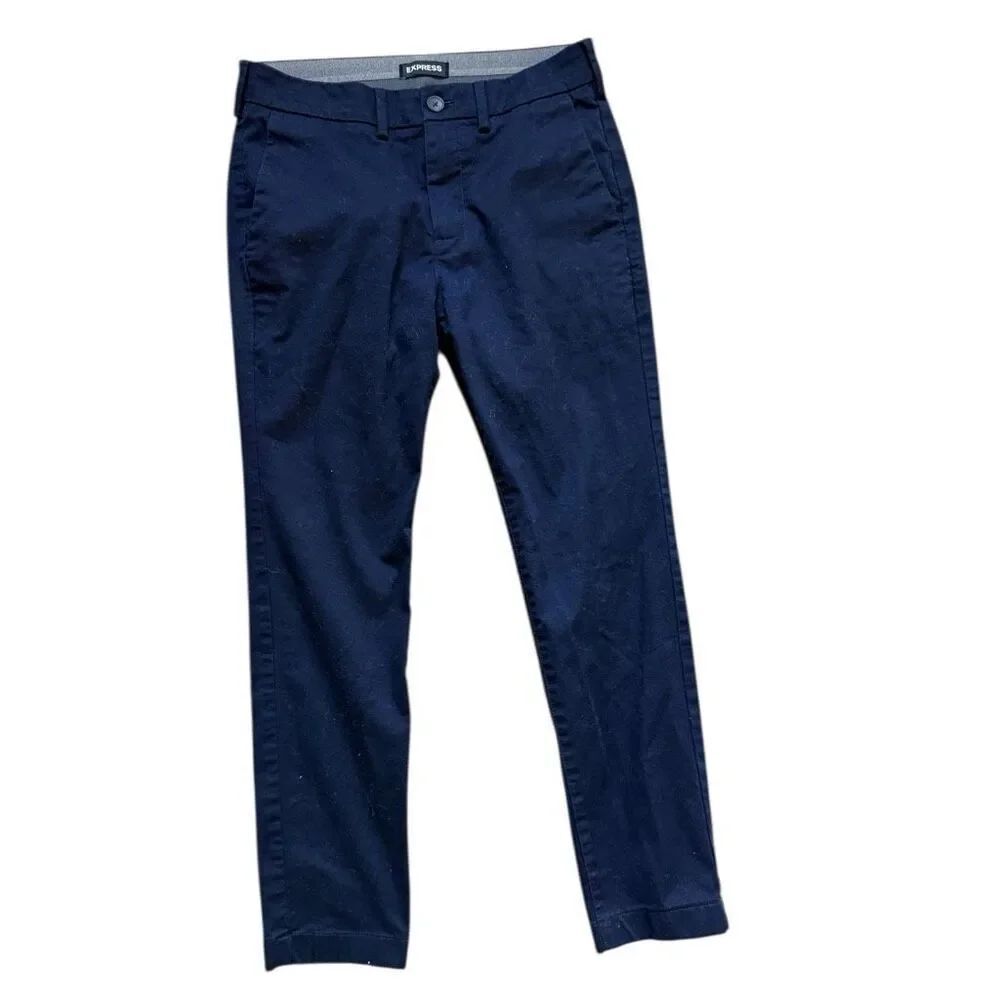 Mens Express Navy Blue Flat Front Super Skinny Dress Pants - Sz 28 x 28